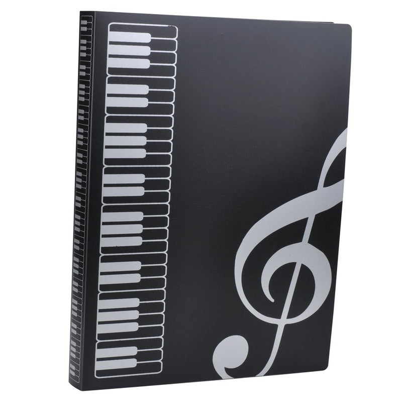 Music Sheet File Paper Storage Folder Documents Holder Blank Sheet Files Plastic A4 Size 40 Pockets (G Clef-Black) G Clef-black