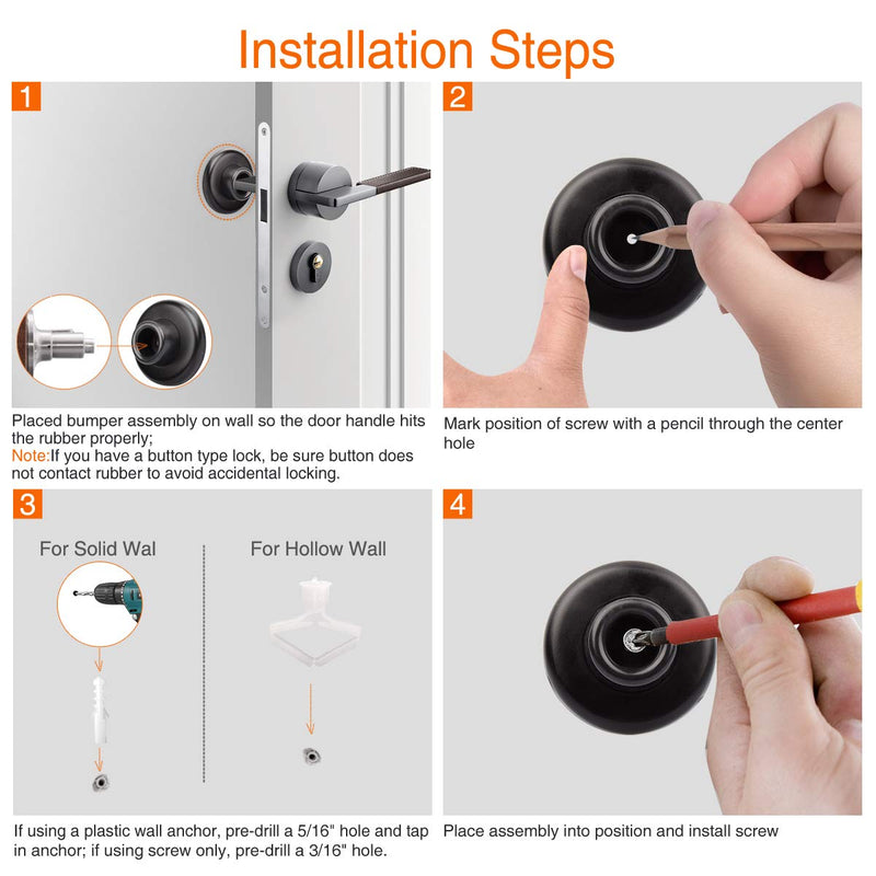 KOVOSCH 5 Pack Concave Wall Door Bumper Stop Black – 2-1/2” Outside Diameter Stainless Steel Cover with 1-1/8” Black Rubber Bumper – Easy to Install with Screw Concave-Black