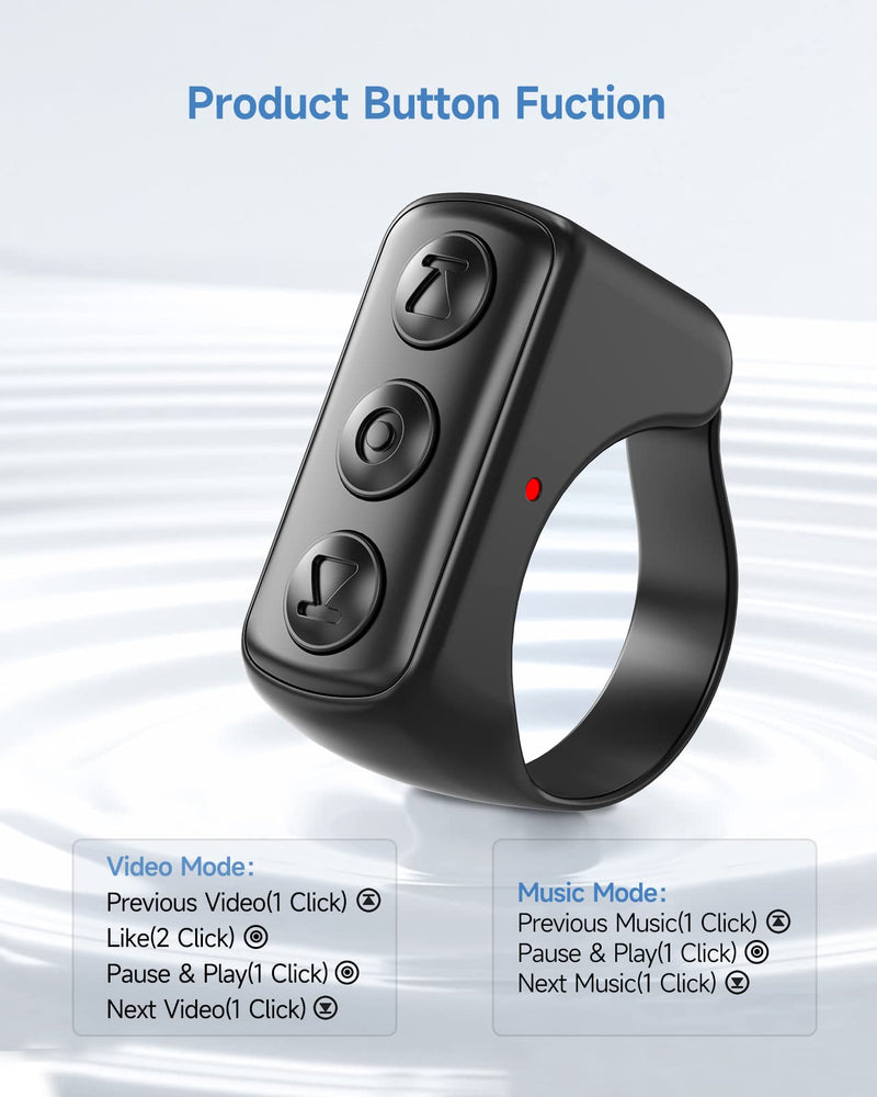 Tiktok Remote Control Ring Finger Scroller Remote Tiktok Bluetooth Scrolling Ring Page Turner,Compatible with iPhone,ipad,Android (Black) Black