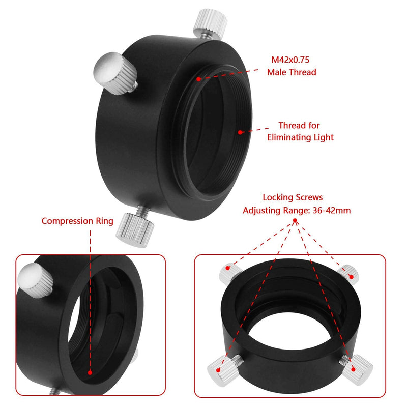 Astromania Universal T2 Camera Photo Adapter for Telescope and Spotting Scope - eyepieces Adaptor 36-42mm - Attach Your Camera or Smartphone to Suitable eyepieces Eyepiece Adapter 36 - 42mm