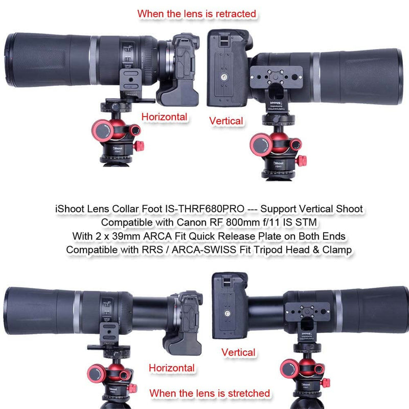 iShoot Lens Collar Foot Stand Tripod Mount Ring Base Compatible with Canon RF 600mm f/11 is STM & RF 800mm f/11 is STM, Support Vertical Shoot, with 2 x Arca-Swiss Fit Quick Release Plate Dovetail