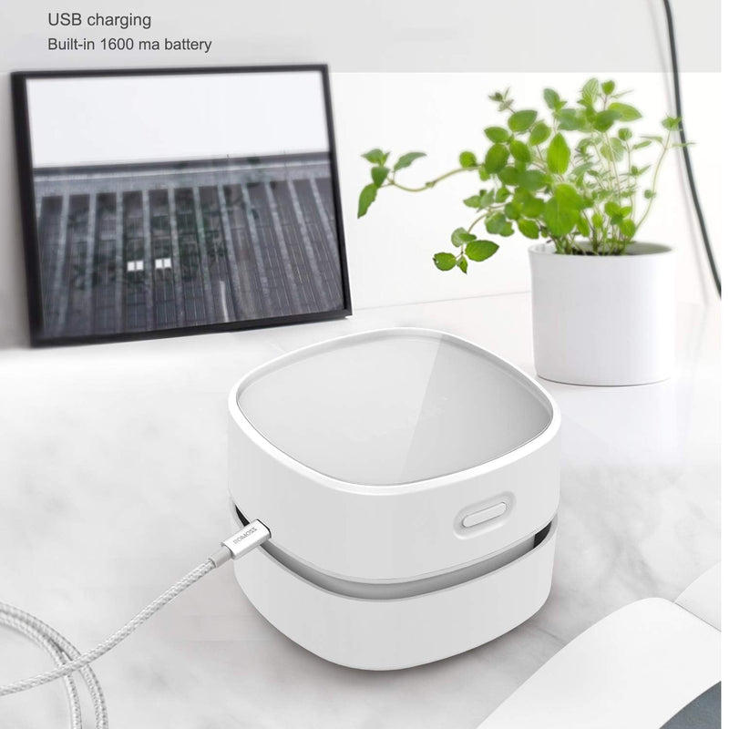 ODISTAR Desktop Vacuum Cleaner with Wireless Charger, Mini Table dust Sweeper Energy Saving,High Endurance up to 400 mins, Cordless&360º Rotatable Design for Keyboard/Home/School/Office (White) White Wireless Charger