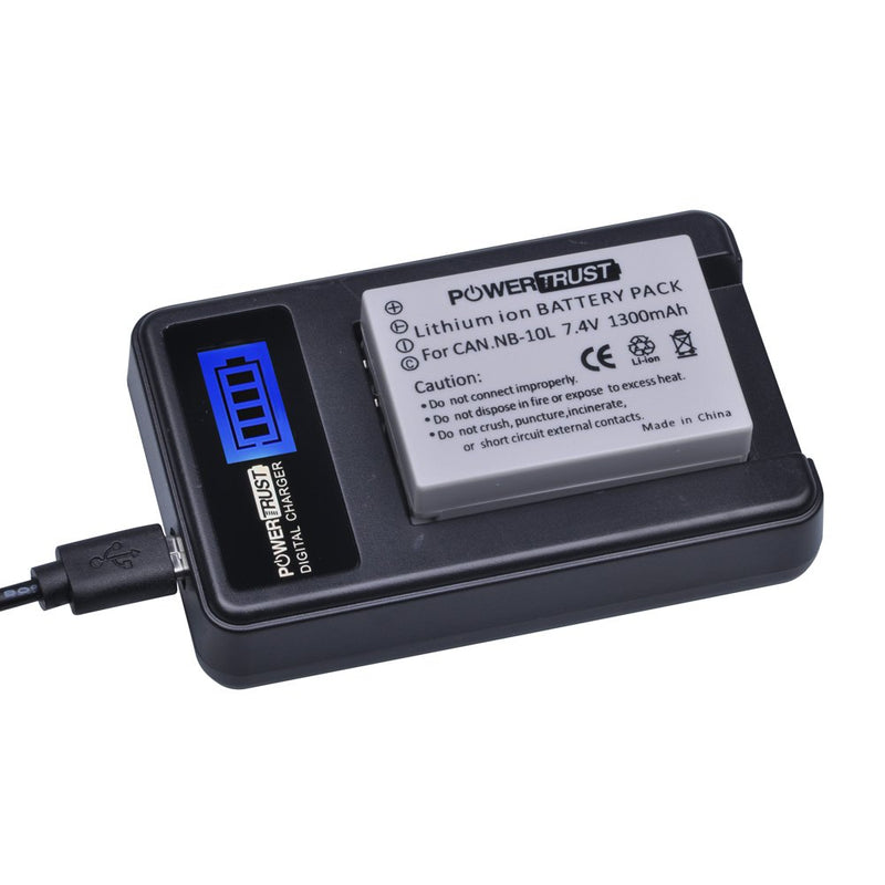 PowerTrust 2 Pack NB-10L Camera Battery and LCD USB Charger for Canon G1X G15 G16 SX40HS SX50HS SX60HS SX40 SX50 HS