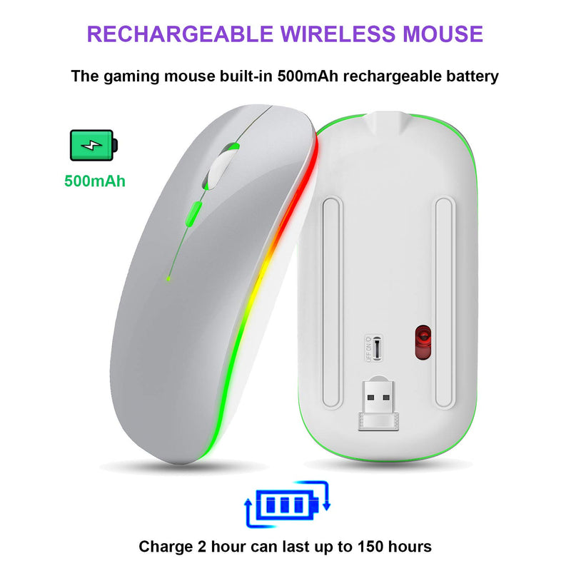 Wireless Mouse Rechargeable, YOUPECK Ultra Thin 1600 DPI Mini 2.4G (USB Receiver) Portable Mobile Silent Optical Cordless Mouse Mice for Laptop,PC,Computer,Mac (Classic Silver)