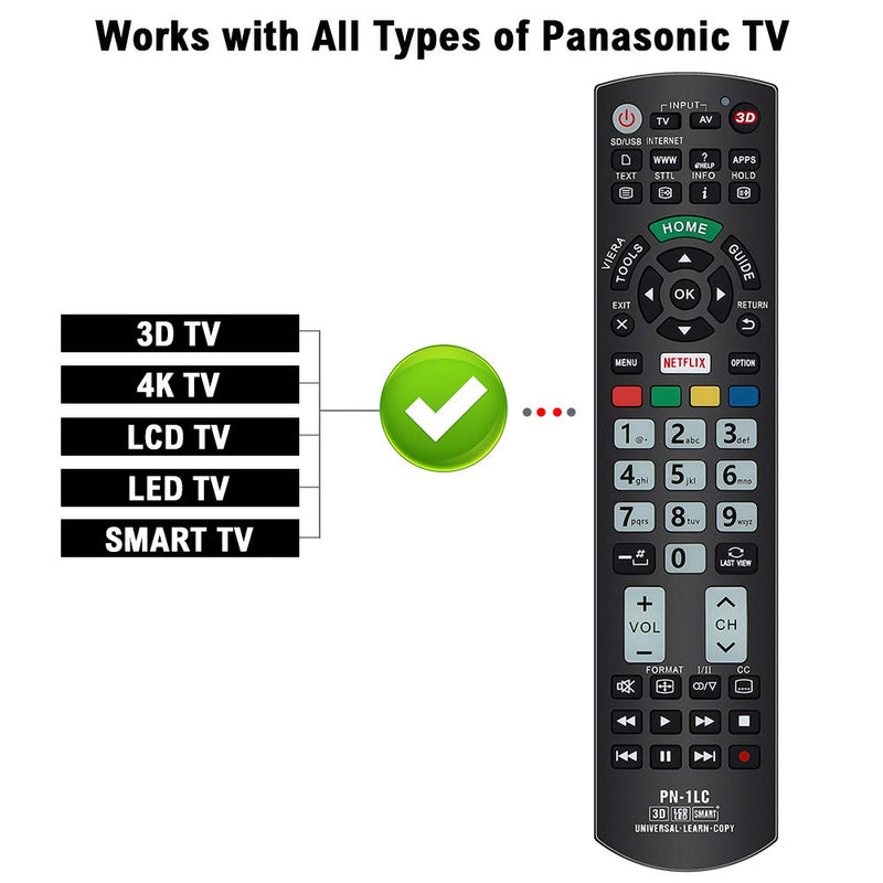 Gvirtue Universal Replacement Remote Control PN-1LC Compatible for Almost All Panasonic-Remote-Control LCD LED 3D Smart 4K Ultra HD TV with Netflix and Viera Link Buttons