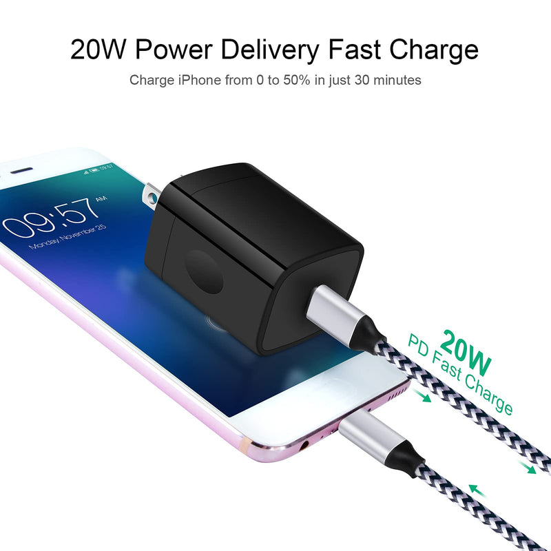 [AUSTRALIA] - USB C Wall Charger, FiveBox [1Pack] 20W Fast PD Wall Adapter Charger Type C Plug Block Brick Cube Box Compatible iPhone 13/12 Mini Pro Max, 11 Pro/Max/XS/XR/X/8/8 Plus, Google Pixel, Samsung S21 1pc black 