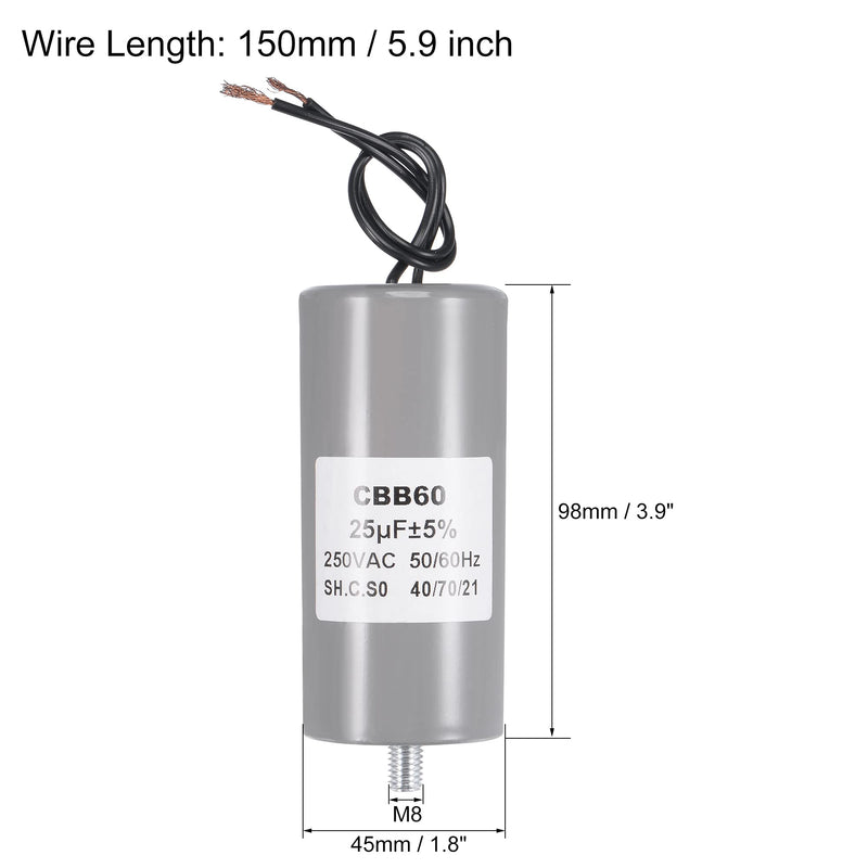 MECCANIXITY CBB60 Run Capacitor 25uF 250V AC 2 Wires 50/60Hz Cylinder 98x45mm with M8 Fixing Stud for Air Compressor Water Pump Motor