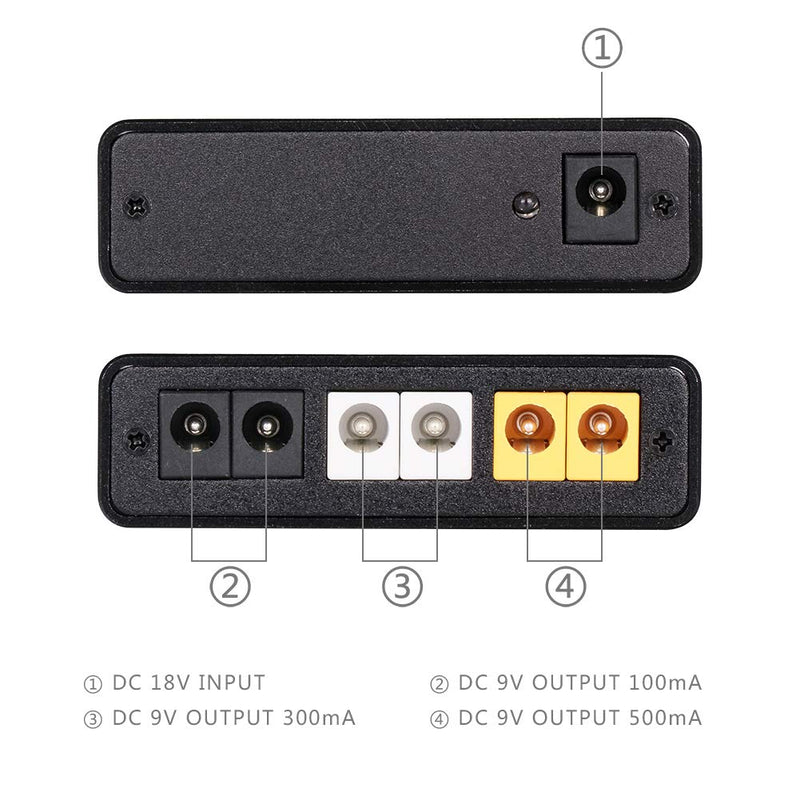 GOKKO Mini Guitar Pedal Power Supply 6 Isolated Outputs DC 9V 100mA/300mA/600mA 2Way Universal Effect Pedal Power Supplies with Smart Short Circuit and Over Current Protection