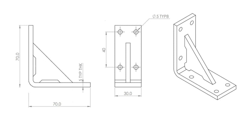 4 x V4, 5mm thickness, Reinforced, Strong, Angled L Brackets, Polished Clear Acrylic + 40x M5 Bolts, Clear Right Angle Bracket