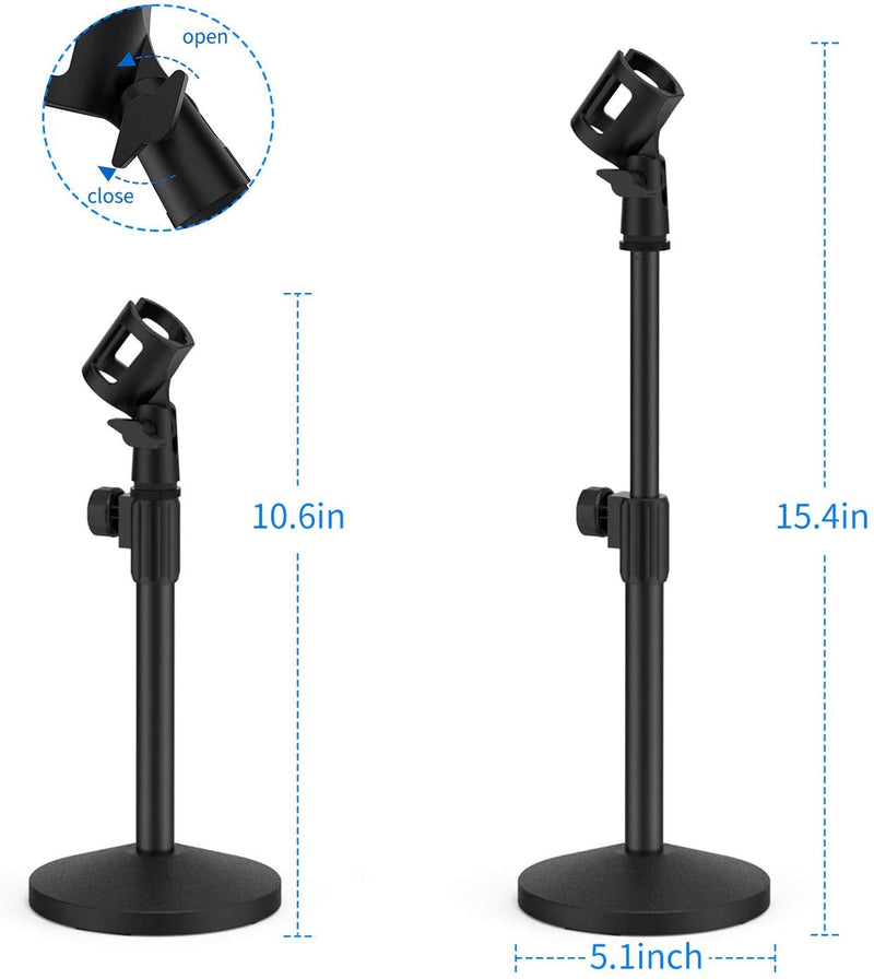 Mic Stand Desk, Ohuhu Desktop Microphone Stand, Adjustable Table Mic Stand with 180° Adjustable Clamp, Metal 5/8" Male to 3/8" Female Adapter Compatible with Blue Yeti Snowball & Other Microphones