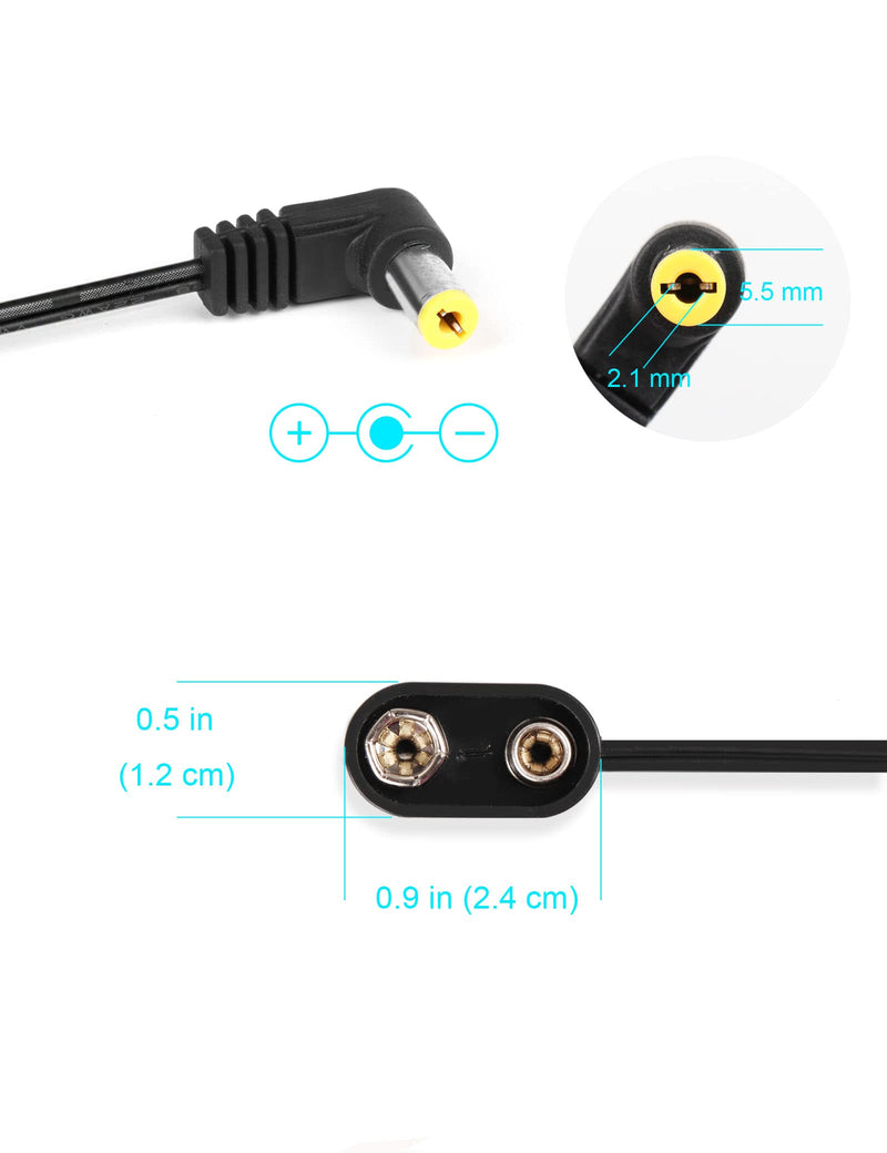 Mr.Power 9V Battery Clip Converter Power Cable Snap Connector 2.1mm 5.5mm Plug for Guitar Effect Pedal (Right Angle, 1 Cable + 1 Battery Bag) Right Angle, 1 Cable + 1 Battery Bag