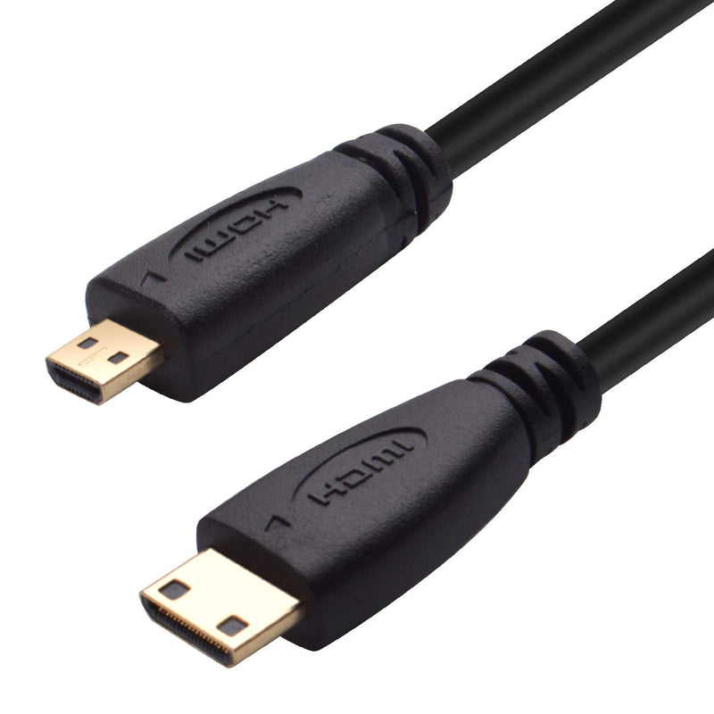 BronaGrand Micro HDMI Male Type D to Type C Mini HDMI Male Connector Adapter Cable Cord Black,1 Metre