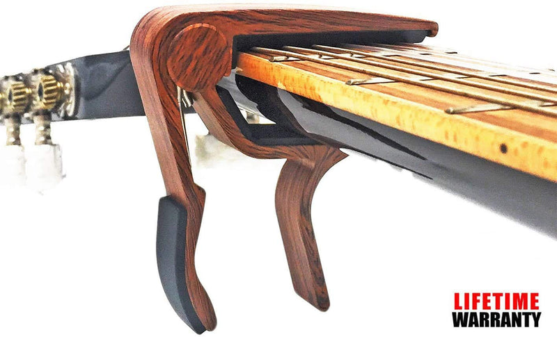 WINGO Classical Flat Guitar Capo for Nylon String Guitars-Rosewood Finish with 5 Picks.