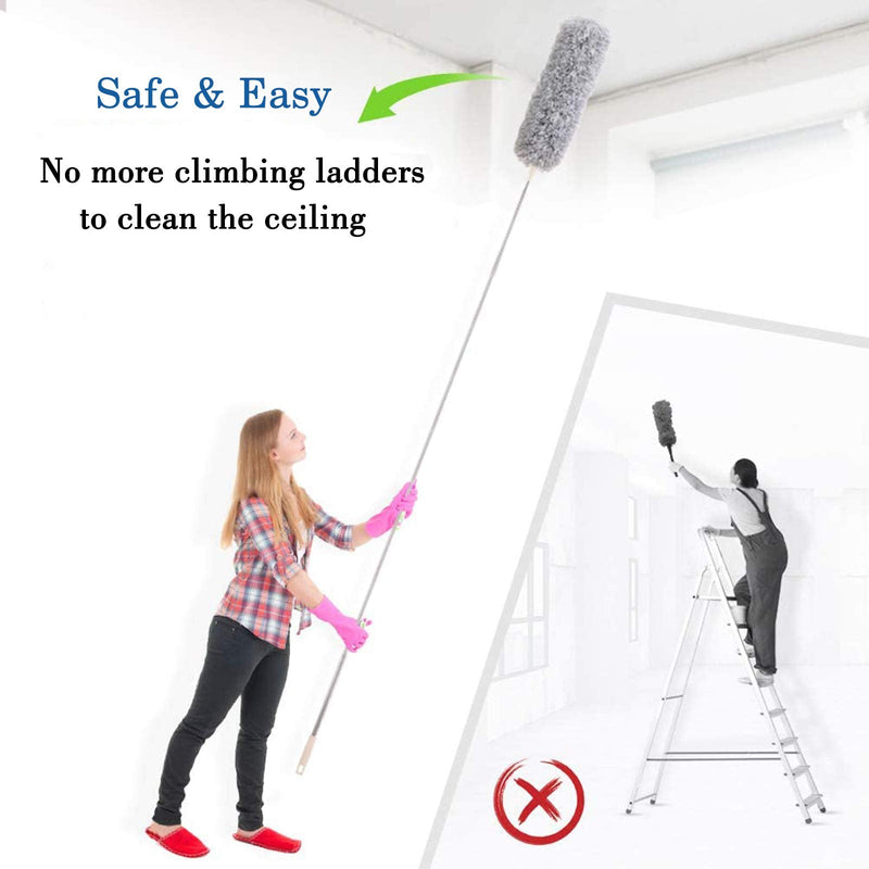 [AUSTRALIA] - Telescoping Microfiber Feather Duster for Cleaning, 100" Extra Long Extendable Duster, Bendable & Washable for Cleaning Cobweb, Ceiling Fan, High Ceiling, Blinds, Furniture & Cars Gray 