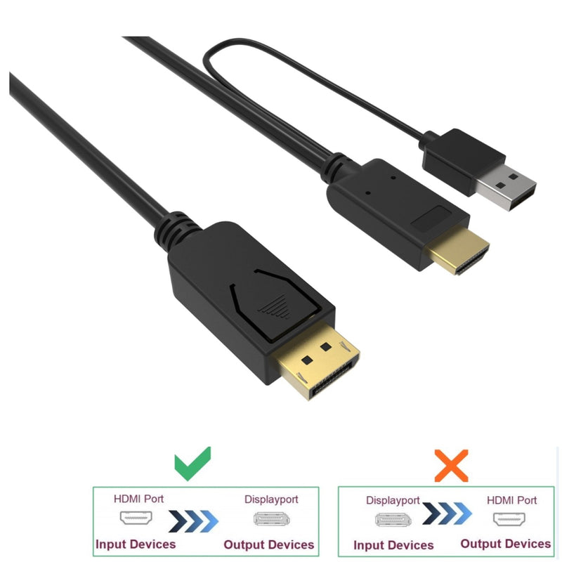 CABLEDECONN HDMI to DisplayPort Cable, HDMI Male 3840x2160 UHD 4K to DisplayPort Male with USB Converter Cable for Laptop Desktop Monitors (2m)