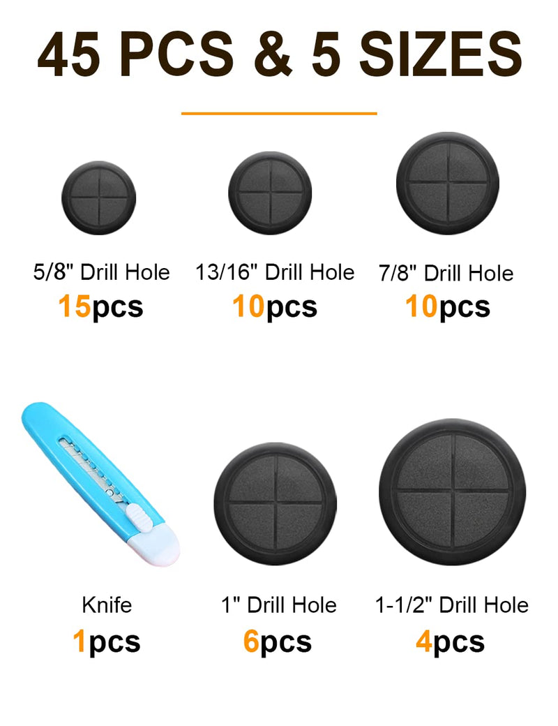 45 PCS Rubber Grommet 1-1/2"、1"、7/8"、13/16"、5/8"Drill Hole，Firewall Hole Plug Set Electrical Wire Gasket Kit Rubber Gasket Kit，Firewall Plug Grommet, Round