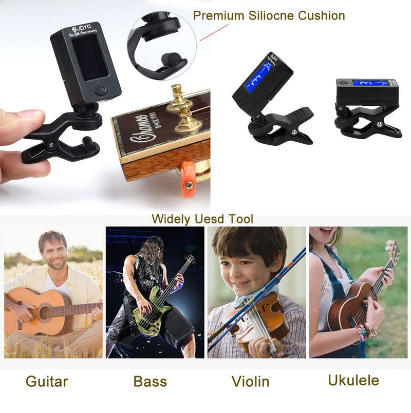 Guiter Tuner Capo Set Clip on Digital Electronic Tuner for Chromatic, Guitar, Bass, Violin, Ukulele Mandolin Banjo Include Guitar Capo and 5 Picks High Precision Calibration Tuner