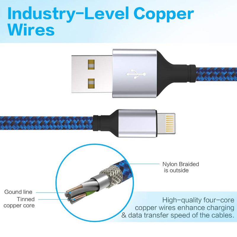 [Apple MFi Certified] iPhone Charger, 2 Pack 6 FeeT Extra Long Nylon Braided USB A to Lightning Cable Fast Charging & Syncing Cord Compatible with iPhone 12/Max/11Pro/11/XS/Max/XR/X/8/8P/7 - Blue