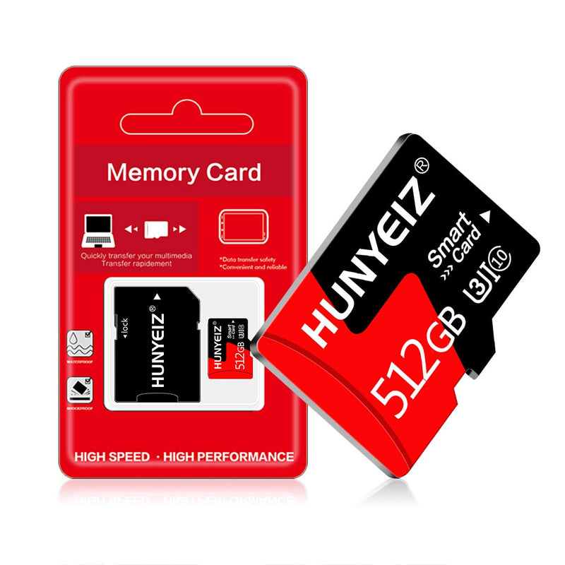 512GB Micro SD Card with SD Adapter Memory Cards for Camera (Class 10 High Speed), Memory Card for Smartphone Computer Game Console, Dash Cam, Camcorder, Surveillance, Drone