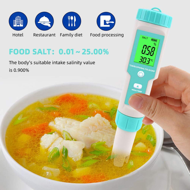Fdit Professional Water Quality Tester Water Quality Testing Meter Salinity PH TDS EC ORP Tester, 4 in 1 Portable Digital PH Tester Pen
