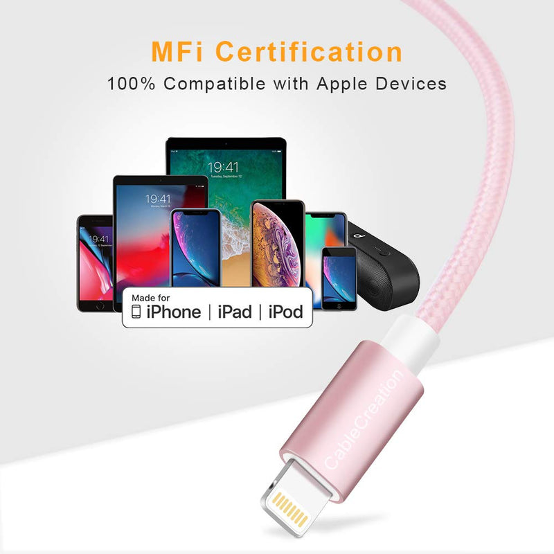 CableCreation 0.5FT Short iPhone Charger Cable, 6 Inch Lightning to USB Charging Data Sync Cord [MFi Certified], Compatible iPhone 12, 11, X, XS, 8, 8 Plus, 7, 6, 5, 5C, 5S, iPad, Rose Gold Rose Gold 0.5ft