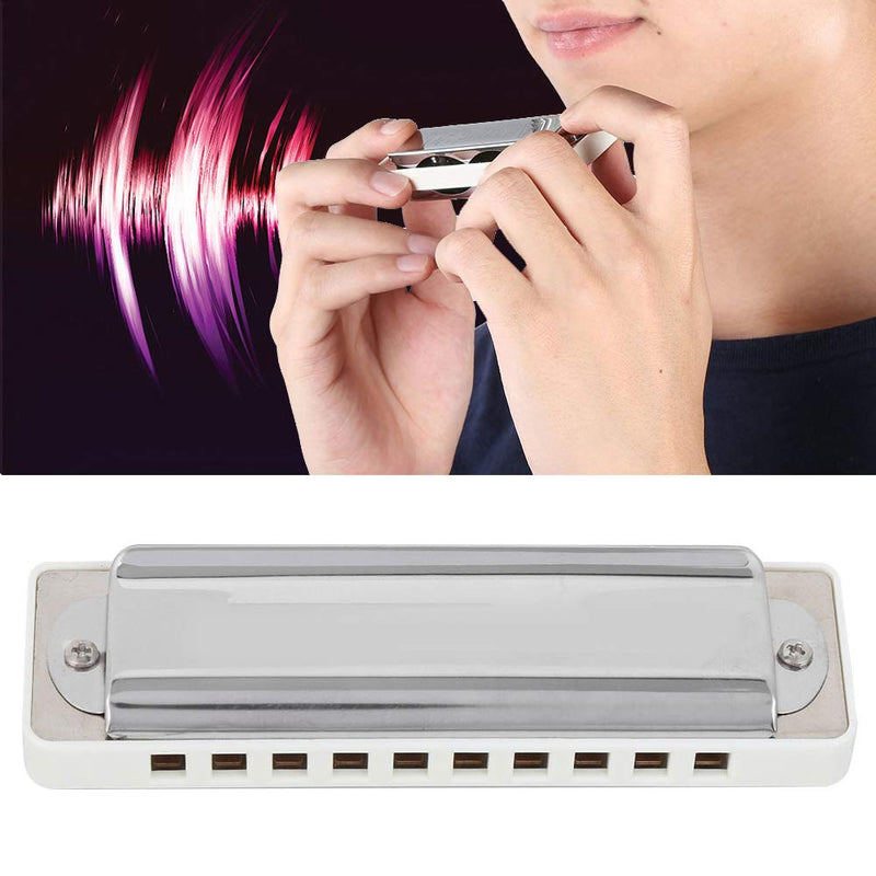 Blues Harmonica 10 Holes,Mouthorgan Db Key ABS Resin Stainless Steel Bright And Transparent Color Professional Beginner Wind Instrument(white) white