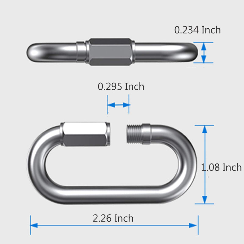 304 Stainless Steel Quick Link Chain Connector M6 1/4 Inch 8Pack Heavy Duty D Shape Locking Chain Connector for Birdcage Hook Camping and Outdoor Equipment Hammock Keychain Buckle Link