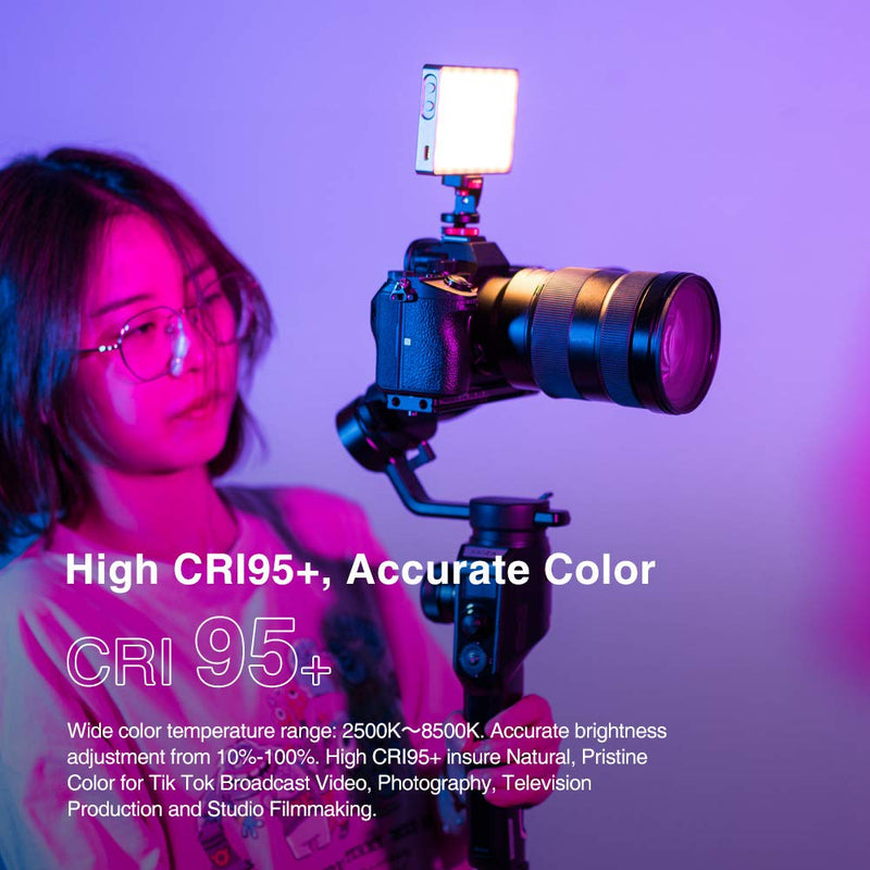 LAOFAS Rainbow Fresh Full Color RGB LED Video Light, Aluminum Alloy Body, CRI95+ Accurate Color, 2500k-8500k Adjustable, 8 Functional Modes, with OLED Screen, Cold Shoe Adapter