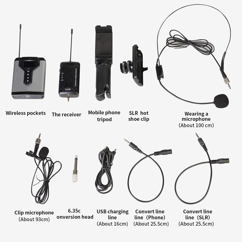 Wireless System with Headset/Lavalier Lapel Mic & Bodypack Transmitter & Mini Receiver Compatible with Android/iPhone, DSLR Camera, Lapel Mic for Interview Vlog Video Recording - Bomaite Q7