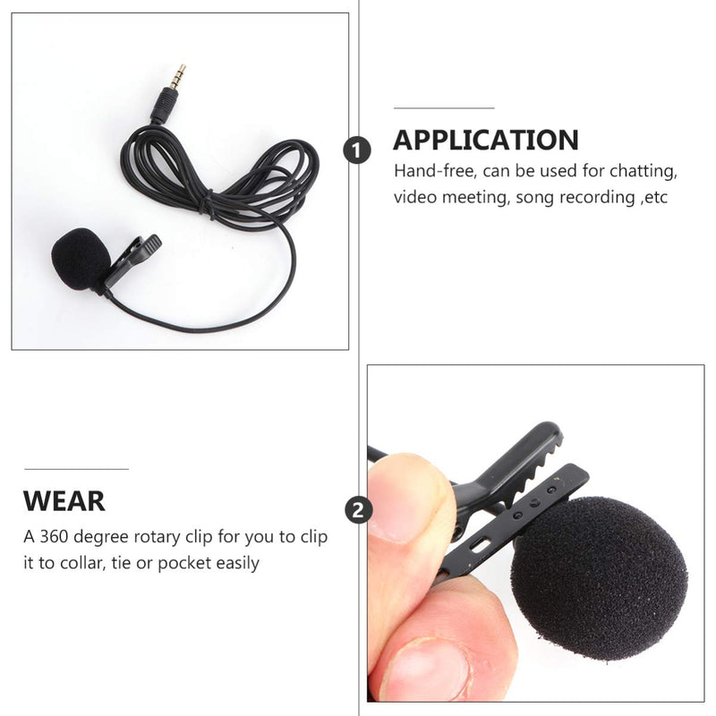 Hemobllo Mini Microphone Portable Clip on Lapel Lavalier Condenser Wired Microphone Mic for Mobile Phone Camera Laptop (Black)