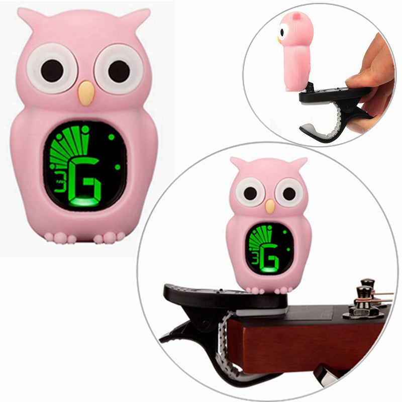 Luvay Clip-On Pink Tuner with Guitar, Bass, Ukulele, Violin, Chromatic Tuning Modes - Cartoon Owl