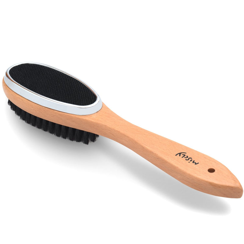 Miscly Professional Clothes Brush & Lint Remover (2 in 1) with Genuine Boar Bristles & Beech Wood Handle - Remove Lint, Dust, Pet Hair & More from Clothing & Furniture