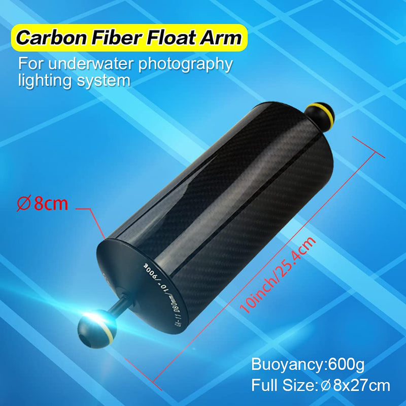[AUSTRALIA] - Seafrogs Underwater Float Arm 1PCS Carbon Fiber Floating Dual Ball Diving Buoyancy Arm for Underwater Diving Tray Video Light/Strobe (D80mm, 10'', Buoyancy provided 900g) YR-GA-11 
