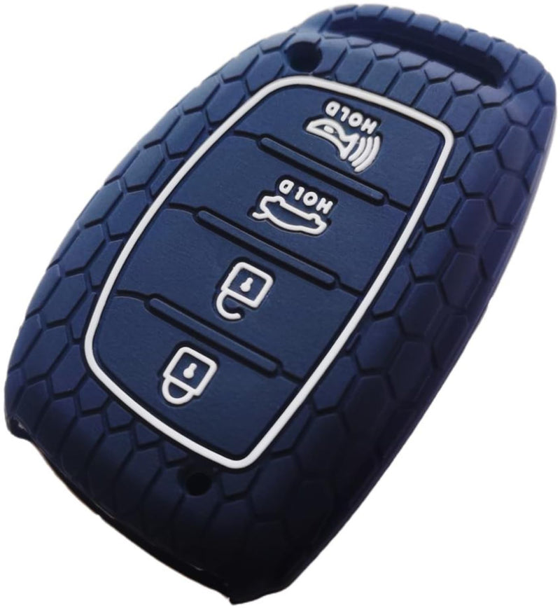 waymei Silicone Key Fob Cover Remote Keyless Case Protector Compatible with 2016-2021 Hyundai Elantra Elantra GT Ioniq Sonata Tucson SY5MDFNA433 (Black with White) 4 Buttons - Flip Fob Not Fit