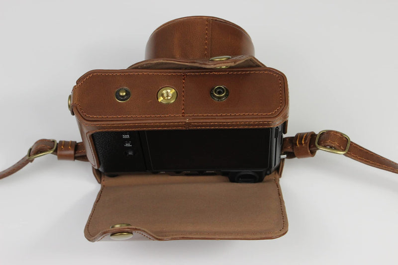 X-E4 Case, BolinUS Handmade PU Leather Fullbody Camera Case Bag Cover for Fujifilm Fuji X-E4 XE4 XF 27mm Lens F2.8 Bottom Opening Version + Neck Strap + Mini Storage Bag (Coffee) Coffee