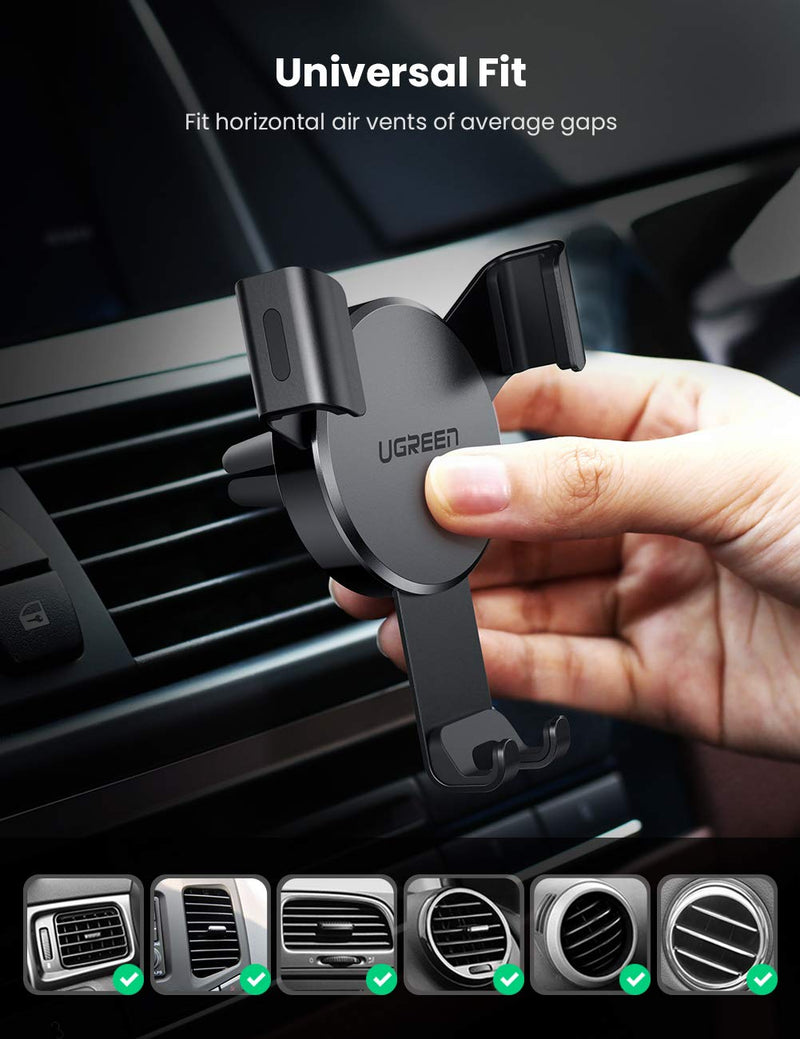 UGREEN Car Air Vent Mount Cell Phone Holder Gravity Compatible for iPhone 12 11 Pro Max SE XR XS X 6S 7 Plus 8 6 Samsung Galaxy S20 S9 S10 S8 S7 Edge S6 Google Pixel 4 2 XL LG G8 Smartphone Black