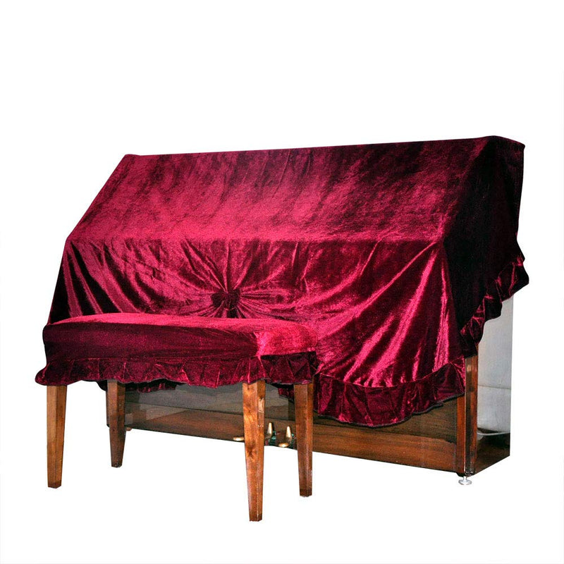 NUZAMAS Velvet Piano Dust Cover and Piano Double Stool Cover Extra Thick Protection Against Dust and Scratches (Deep Red)