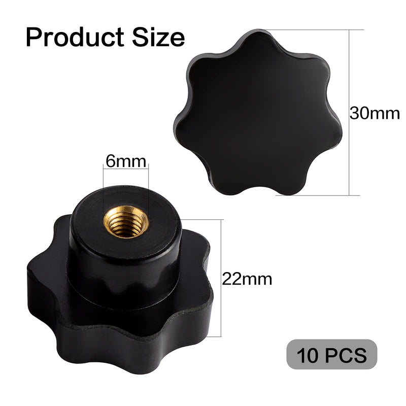OCR 10Pcs Star Knob M6 Knurled Thread Clamping Knob, Star Shape Hand Knobs Black Plastic Screw-On Clamping Star Knob Handle m6--10pcs