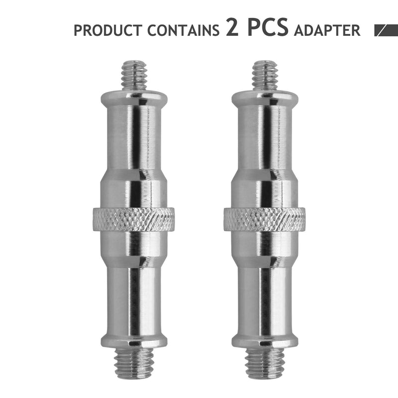 2 Pcs Light Stand Adapter, Spigot Stud 1/4" to 3/8" Metal Male Convertor Threaded Screw Adapter for Studio Light Stand, Camera Tripod Mount, Hotshoe/Coldshoe, Ballhead, Wireless Flash Receiver Frgyee 1/4-3/8 Flash Screw 2pc