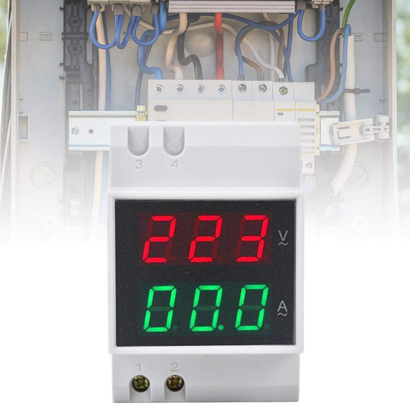 DIN Rail Voltage Ampere Meter, AC80-300V AC0-99.9A Multi-Functional Digital Din Rail Current Voltage Power Meter Ammeter Voltmeter, Din Rail Dual Led Display Digital AC Voltmeter Ammeter