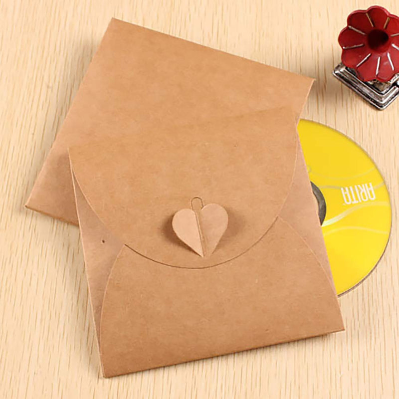 [AUSTRALIA] - ccHuDE 25 Pcs Retro Brown Kraft Paper CD DVD Sleeves Envelopes Cardboard Storage Cases Holder with Heart Button 