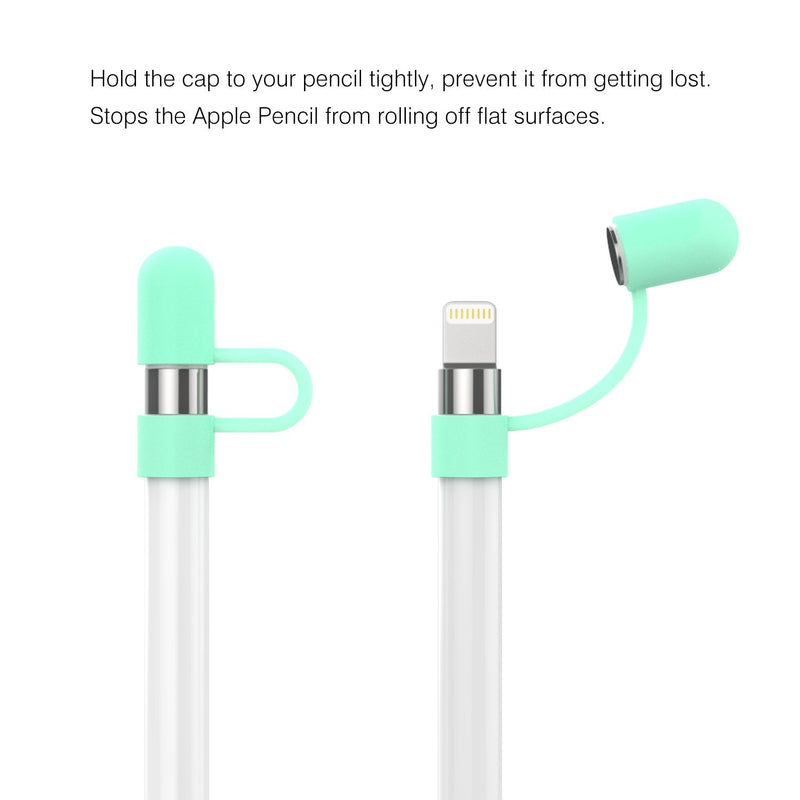 MoKo Pencil Cap Holder Fit Apple Pencil, USB Cable Tether + Apple Pencil Cap, Fit iPad 8th Gen 2020/7th Gen 10.2 2019/iPad Air 3 10.5"/iPad mini 5 2019 (Only Fit Apple Pencil 1st),GREEN (Glow in Dark) Green-Glow in Dark