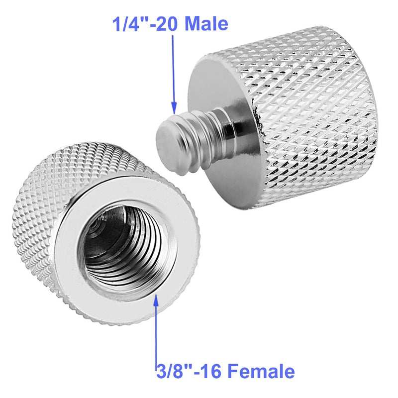 JOMLEY 3/8 to 1/4 Adapter, 3/8"-16 Female to 1/4"-20 Male Thread Adapter for Camera Monitor, Mic Stand,Tripod - 2 Pack