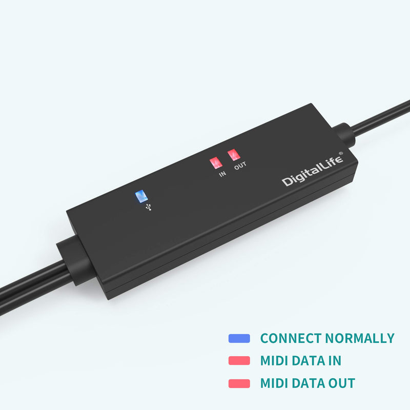 [AUSTRALIA] - USB Type-C MIDI Cable - DigitalLife USB-C to MIDI Cable with LED Indicator (5-Pin, 1 in/Out, MIDI-C01,Black) 