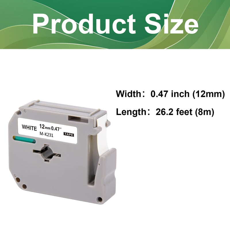 [AUSTRALIA] - YUANQIMM M-K231 Compatible with Brother M Tape 12mm 0.47 Black on White MK231 M-K231S M231 M-231 Label Tape Refills Replacement for Brother PTouch Label Maker PT-65 PT-90 PT-M95 PT-80 Printer, 8 Pack 