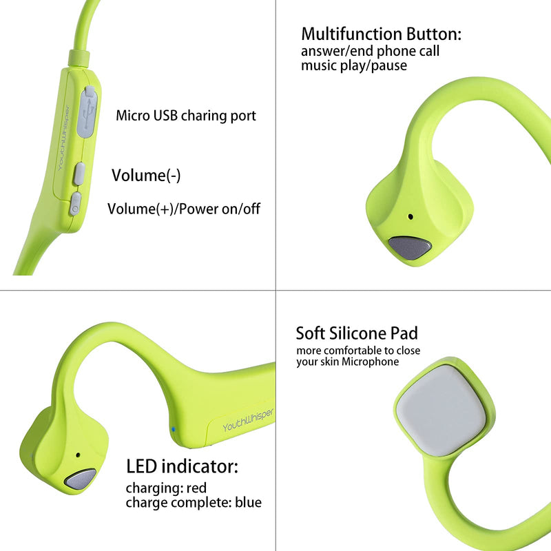 [AUSTRALIA] - YouthWhisper-Bone Conduction Headphones Bluetooth - Headset Wireless with Microphones, Open-Ear, Lightweight Sweat-Proof for Sports Running Fitness Yoga Green 