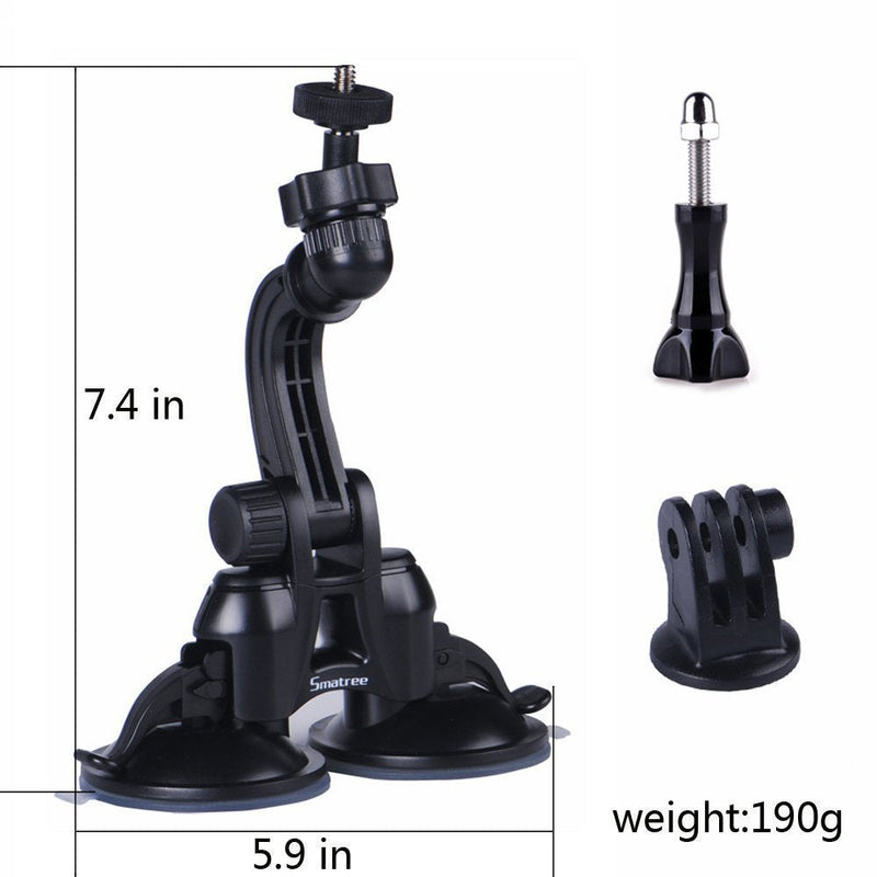[AUSTRALIA] - Smatree Double Suction Cup Mount, Car Mount Compatible for Gopro Hero 10/9/8/7/Max/6/5/4/3+/3, AKASO, DJI OSMO Action Camera, Greater Suction Power, Pefect for Car Windshield and Window（Updated Version） 
