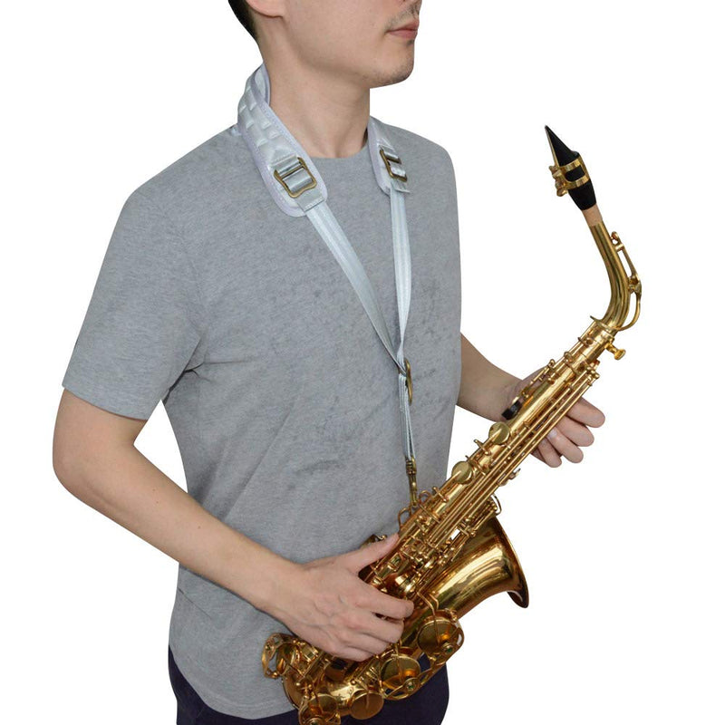 ADORENCE Padded Saxophone Neck Strap - Comfortable Sax Strap with Breathable, Removable & Washable Neck Strap Cushion - Sliver Silver