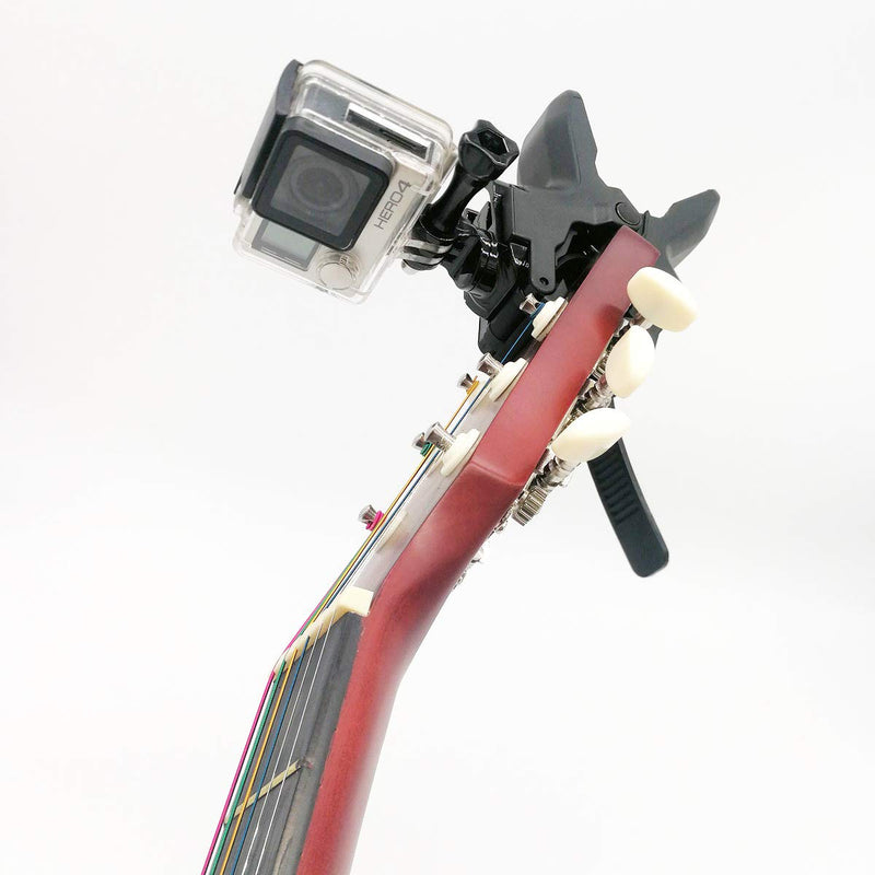 Combo Camera and Cell Phone Music Mount - Ukelele Guitar Headstock Mobile Phone Clamp Clip Mount for Smartphones and Gopro Action Cameras ~ Close Up Home Recording - Work for Any Microphone Stands