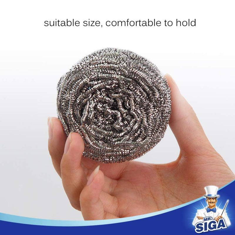 MR.SIGA Stainless Steel Scourer, Pack of 6, 30g 6 Pack - Stainless Steel